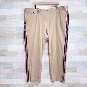 POLO Ralph Lauren Stretch Classic Fit Chino Pants Beige Striped Side Mens 48 Big
